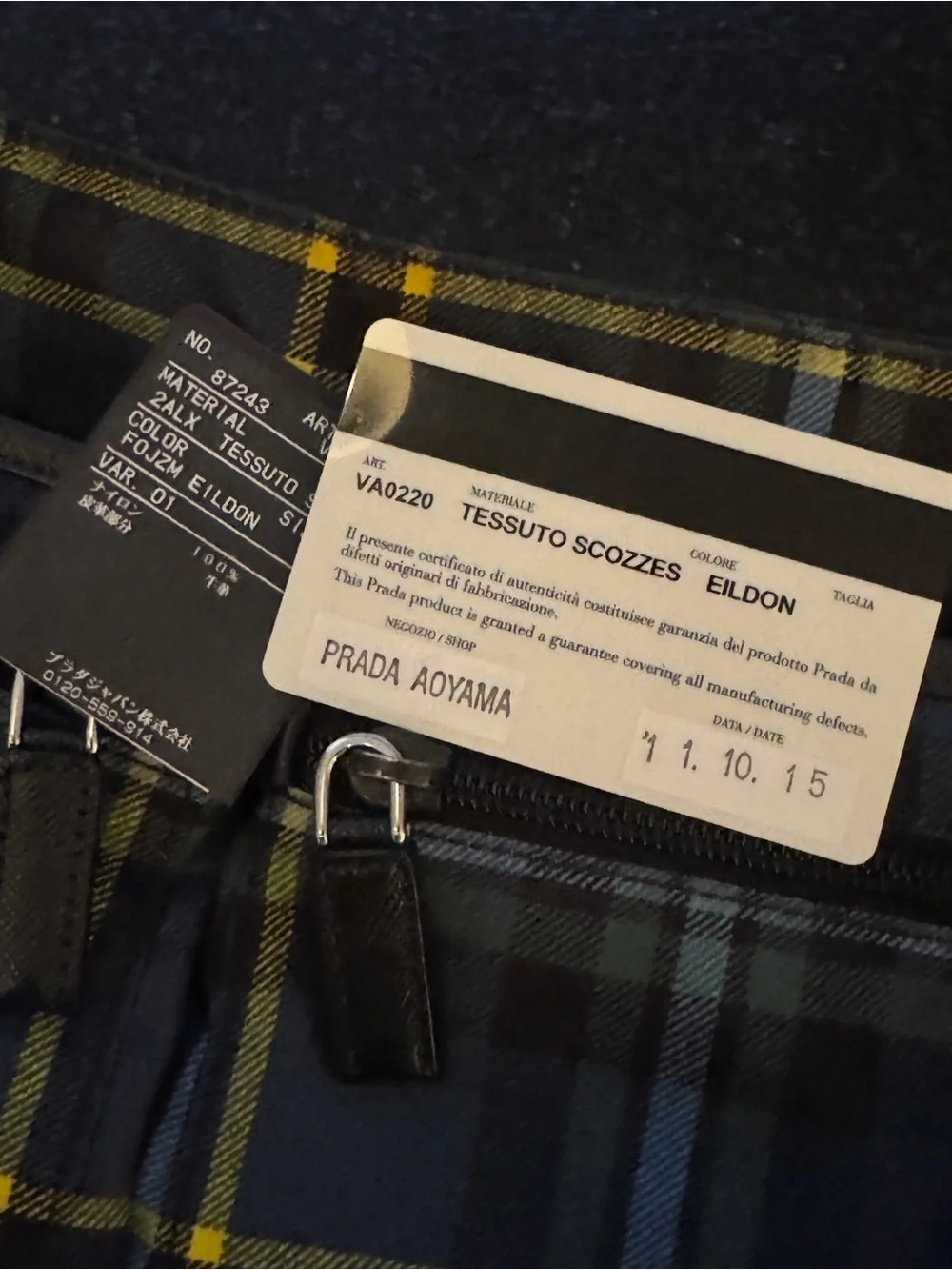 Prada Navy, Light Blue & Yellow Plaid Messenger Bag